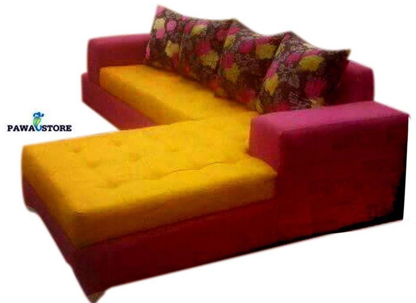 PAWA FURNITURE 'PINK AND YELLOW.' 5 Seater L-Shaped Fabric Sofa. 'ORDER NOW AND GET FREE OTTOMAN' (Delivery To Lagos Only)