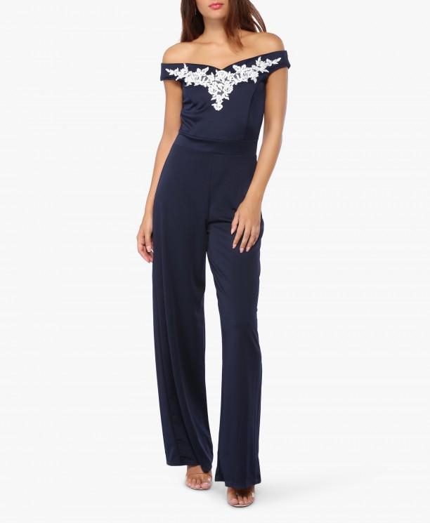 Navy Embroidered Trim Jumpsuit