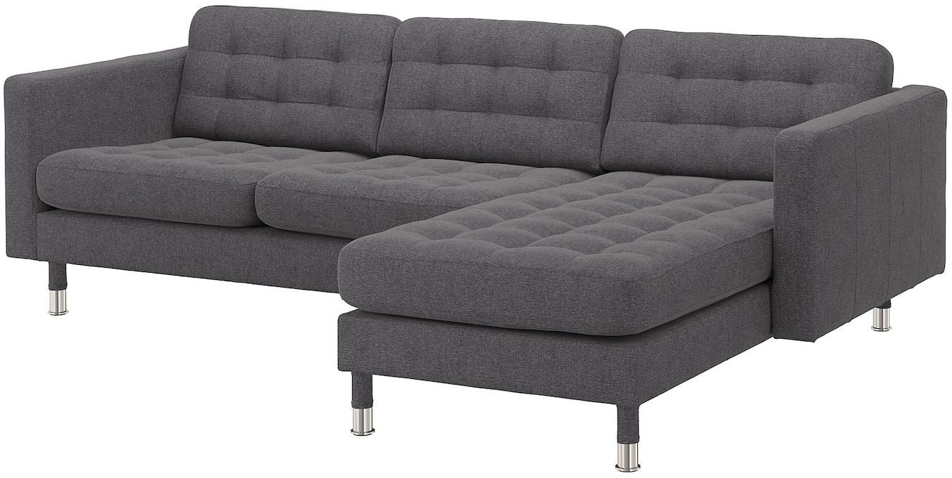 LANDSKRONA 3-seat sofa - with chaise longue/Gunnared dark grey/metal