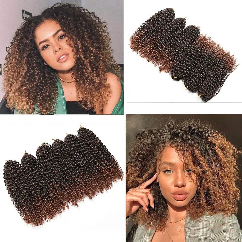 Synthetic Marley Braid Ombre Crochet Braiding Hair Extension Afro Curl Short Passion Twist Marlybob Crochet Hair