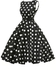 Stylish 50's Retro White Polka Dot Swing Dress in Black