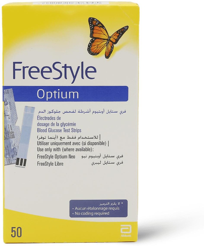 Freestyle, Optium, Blood Glucose Strips - 50 Pcs