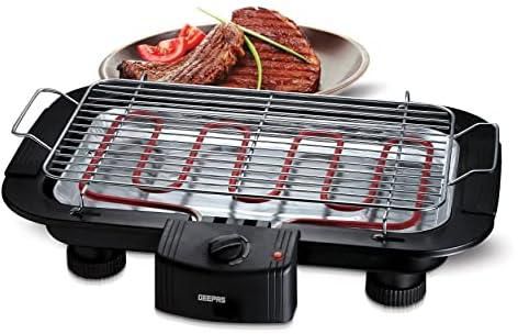 Geepas GBG877 Electric Barbecue Grill 2000W - Table Grill, Auto-Thermostat Control with Overheat Protection - Space Saving, Detachable Heating Element - 2 Years Warranty