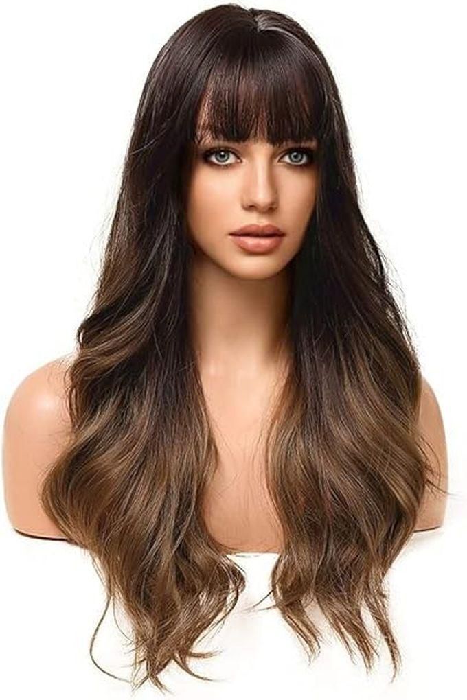 Women's Light Brown Wig With Bangs Long Wavy Heat Resistant Synthetic Wig (Light Brown)