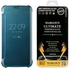 Margoun Mirror Flip Case Cover with 3MM Tempered Glass Screen Protector for Samsung Galaxy S6 Edge G925F in Turquoise