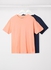 Pack Of 2 Men's Basic V-Neck Cotton Biowashed Fabric Comfort Fit Stylish Design T-Shirt Pink/Dark Navy