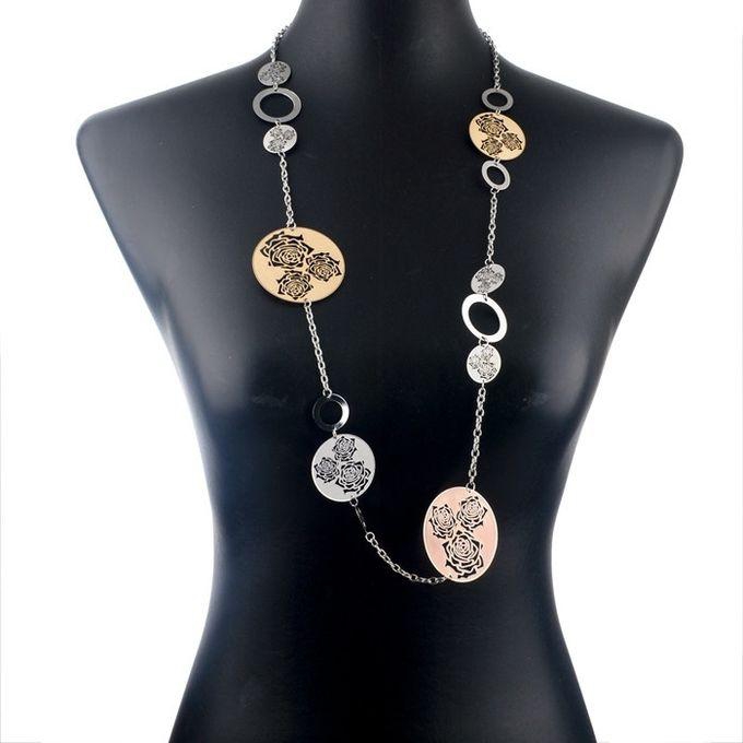 WorthBuy Long Round Flower Necklace - Gold & Silver