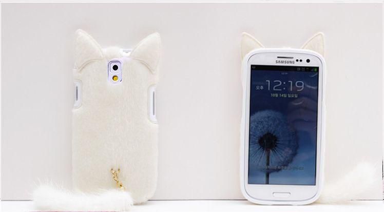 غلاف حماية بشكل قطة أبيض مكسو بالفرو للجلاكسي أس 4 (Galaxy S4) موديل الغلاف MA017