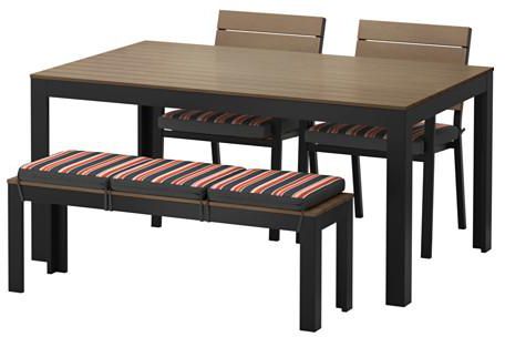 FALSTERTable+2 chairs+ bench, outdoor, black-brown, Ekerön black