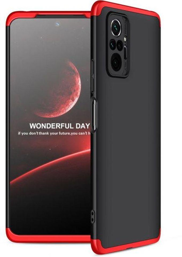 3In1 360° Full Protection Case With Camera Shield For Xiaomi Redmi Note 10 Pro - Black/Red