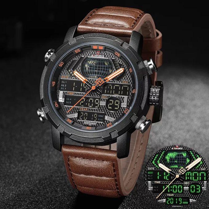 Naviforce New Watch Digital Top Luxury Man Leather Quartz Business Clock 9160