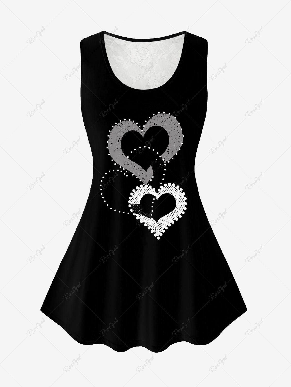 Plus Size Valentines Heart Printed Lace Panel Tank Top - 5x | Us 30-32