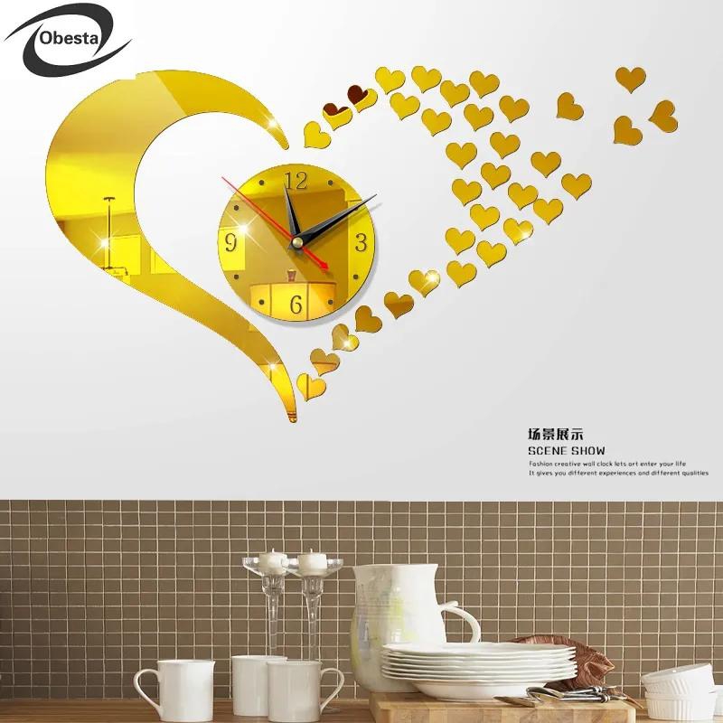 promotion goods cheap wall clock quiet movement DIY clock LOVE heart shape design clock time CD15 black