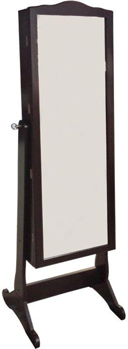 Full Length Jewelry Cabinet with Mirror, Dark Brown - 132 x 48 x 17 cm