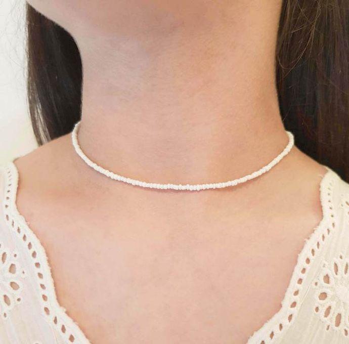 Fashion Choker Beads Necklace White