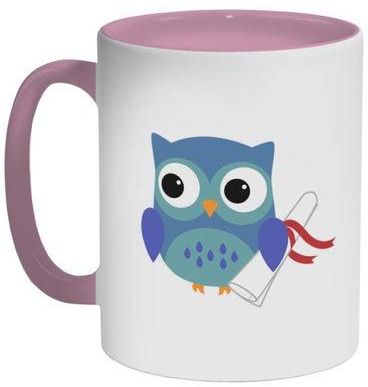 Graduation Owl Printed Coffee Mug Pink/White/Blue 325ml