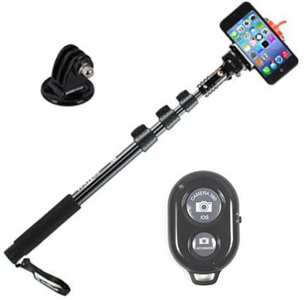 Extra Long Extendable Selfie Stick Monopod with Wireless remote & Mount Adapter for iPhone & GoPro