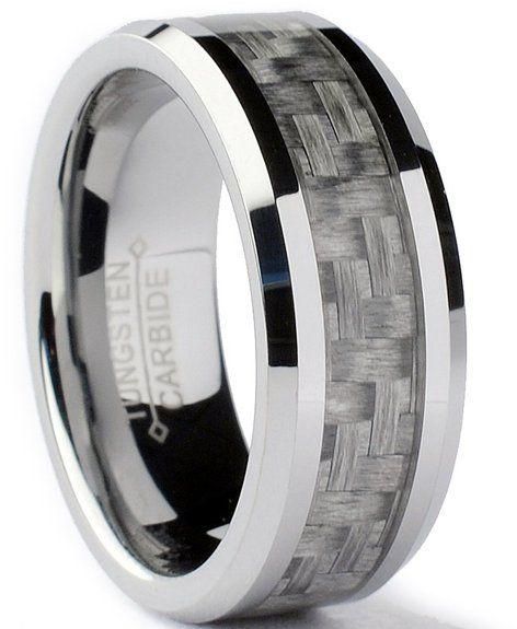 Tungsten Carbide engagement ring with grey carbon fiber for Men