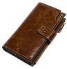 Bostanten Women's Large Capacity Luxury Wax Genuine Leather Wallet with Zipper Pocket Brown