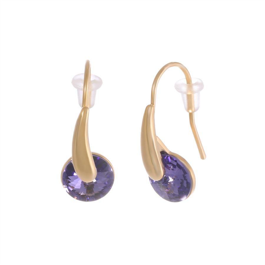Scarlet Bijoux Gold Plated Round Purple Crystal Drop Earrings, E1140-5