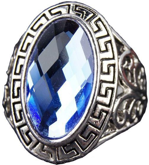 خاتم مطلي بالفضة مع الزجاج لون أزرق
