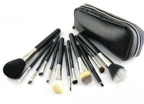 Cosmetic Make up Brushes 12pcs with 2 Case Bag - Black