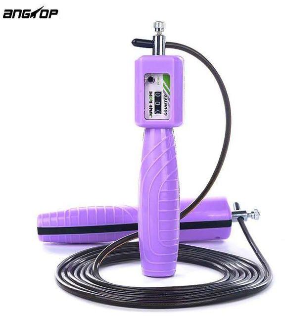 AngTop AT0526 - Steel Wire Jump Rope With Counter - Purple