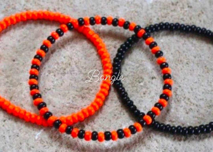 Fashion Rubber Stick 3pcs Black & Orange Bracelet