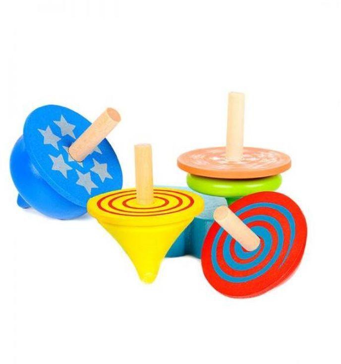 Generic 4-Piece Traditional Educational Wooden Gyro Spinning Top Toys Set