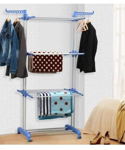 Clothes Drying Rack,3 Tier Rolling Dryer Hanger,Collapsible Garment Laundry Rack with Foldable Wings and Casters Indoor/Outdoor,Large Standing Rack Stainless Steel Hanging Rods multicolor