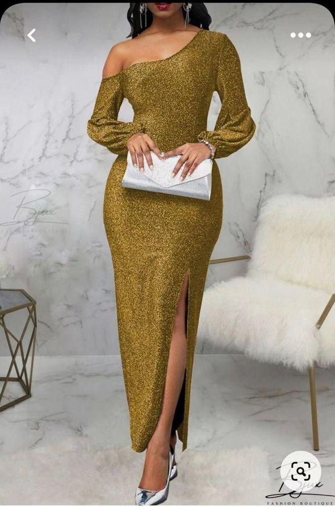 Fashion Long bodycon dress with a slit/ Evening dress/ Dinner dress/ party dress- Gold