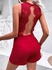 Ladies Contrast Lace Cut Out Back Romper - Red