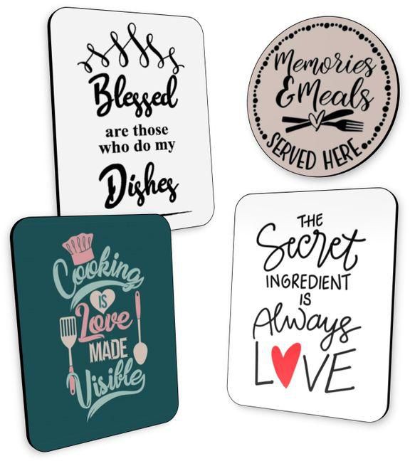 Wooden Refrigerator Tags With Magnets, Kitchen Quotes, 4 Pieces, MT-02