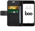 Boo Carbon Fiber Wallet Flip Case For iPhone 6 Plus With Tempered Glass Screen Protector