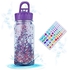 Water Bottle for Kids School with Straw, Glitter Drinking Water Bottles for Girls, Sippy Cup for Baby & Toddlers, Spill Proof Sipper Bottle with Cute Stickers 480ml (Purple)