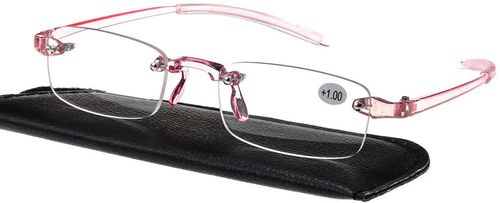Women's Rimless Flexible TR90 Frame Temple Reading Glasses Reader +1.00 ~+3.50 Pink