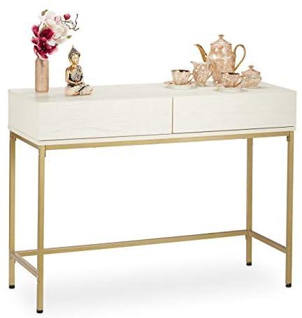 ريلاكس دايز طاولة كونسول مع درجين، جزء علوي كبير، اطار معدني باللون الذهبي، ارتفاع × عرض × عمق: 81 × 110 × 40 سم، ابيض