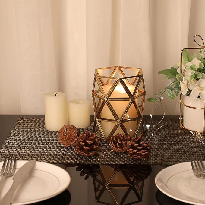 Geometric Gold Metal Candle Holder For Living Room And Bathroom Decor
