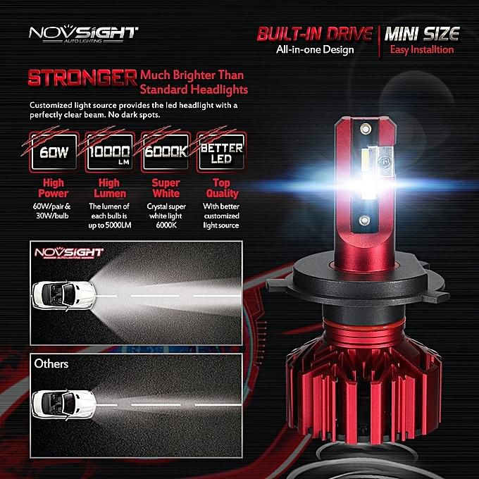 NOVSIGHT Upgrade H4 10000LM LED Headlight Bulb Conversion Kit Hi//Low Beam 6000K