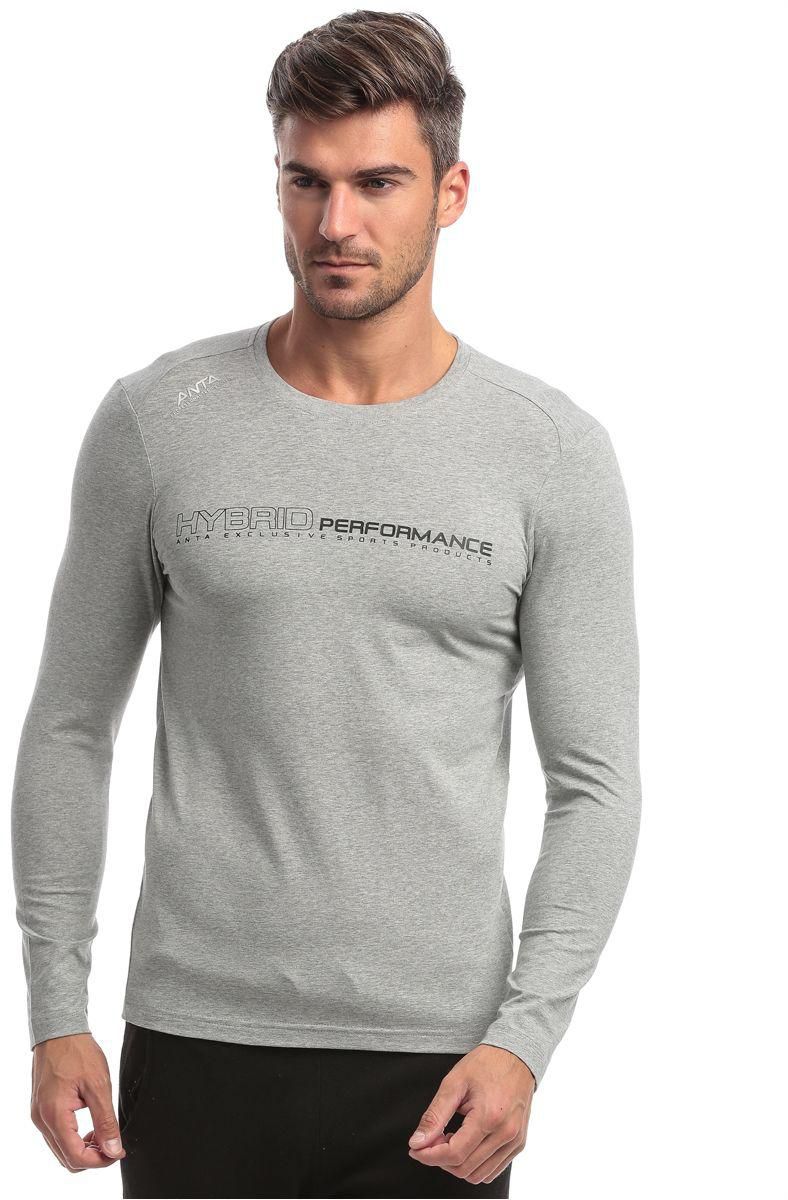 Anta 85633430-3 Long Sleeve Tennis Shirt for Men, Heather Grey
