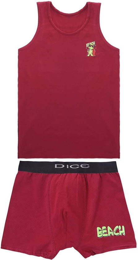 Get Dice Printed Cotton Underwear Set For Boys, 2 Pieces, Size 13/12 - Red with best offers | Raneen.com