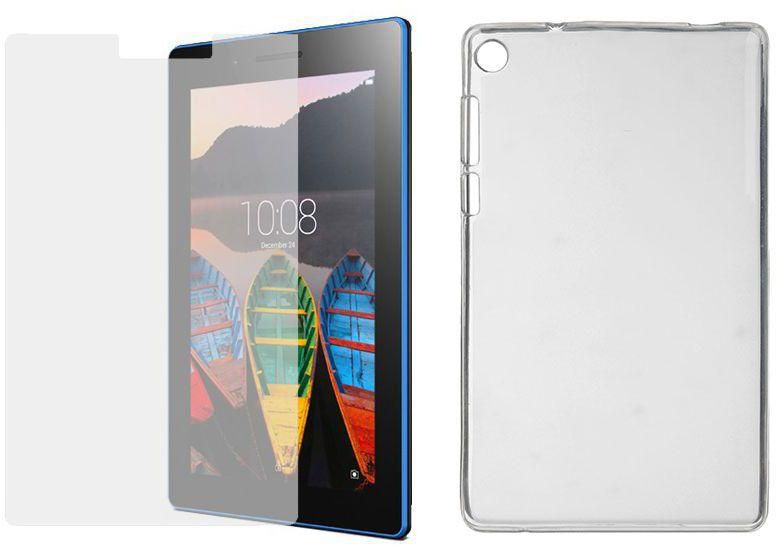 Lenovo Tab 3 TB-710 Tablet - 7 Inch, 16GB, 3G, Black with Tempered Glass Screen Protector and TPU Back Cover - Transparent