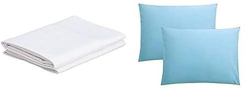 Bundle Of Pillowcases, 2 pcs, 50 * 70 cm, plain White + Pillowcases, 2 pcs, 50 * 70 cm, plain Sky Blue