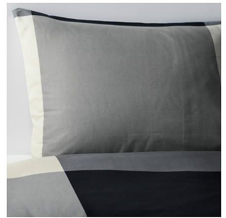 BRUNKRISSLAQuilt cover and 2 pillowcases, black, grey