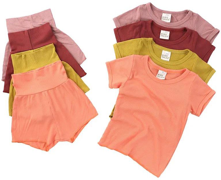 Fashion Toddler Pajamas Sets Kids Clothes set Baby Girls Homewear Short Sleeve Top+Shorts Sleep Solid color Sleepwear 2pcs