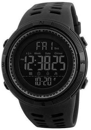 ساعة يد رياضية رقمية بسوار من السيليكون طراز 1251 - مقاس 26 مم - لون أسود للرجال