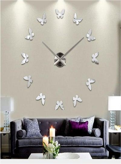 Wall Clock 3D Acrylic Butterfly Mirror Wall Sticker Living Room Bedroom Wall Decor Silver