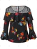 Plus Size Fishnet Panel Long Sleeves Floral Top - 2x