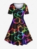Plus Size Colorful Heart Light Beam Print Valentines Short Sleeves A Line Dress - 6x