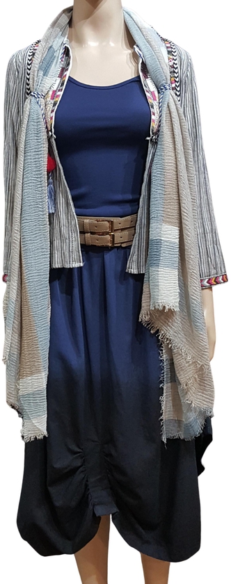 Haxaria Bazaar Boho Style Jacket &amp; Asymmetrical Gradient Color Linen Skirt Set ST1022 (Free Size)